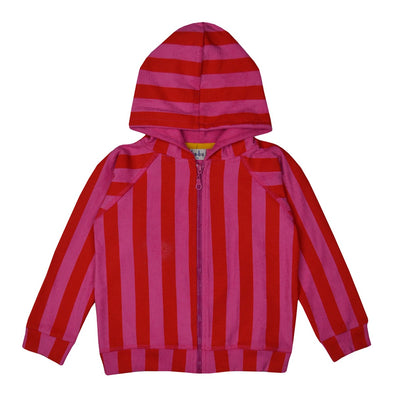 Ba*ba Kidswear Pink and Red Stripe Terry Zip Hoodie