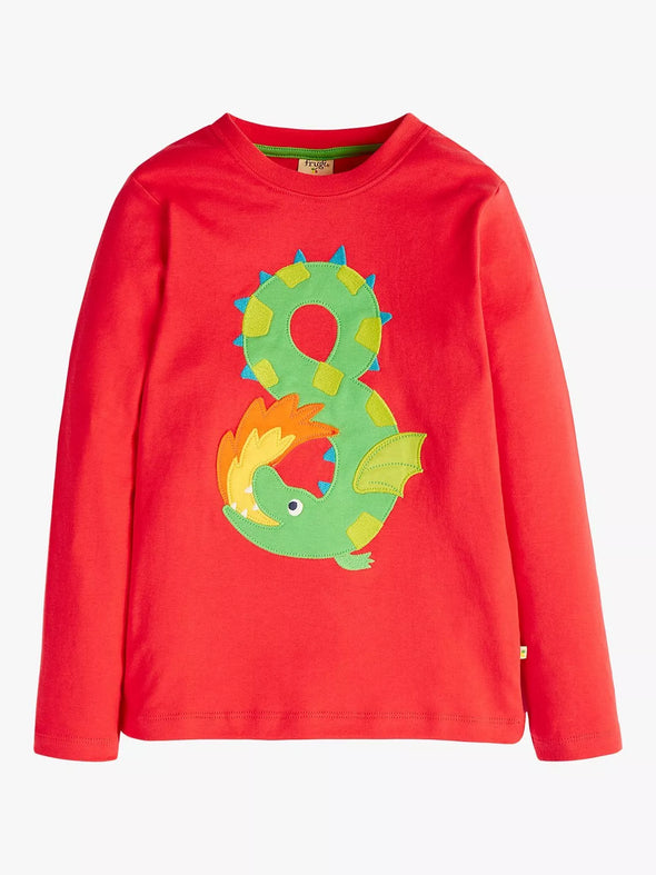 Frugi Age 8 True Red/Dragon Magic Number T-shirt