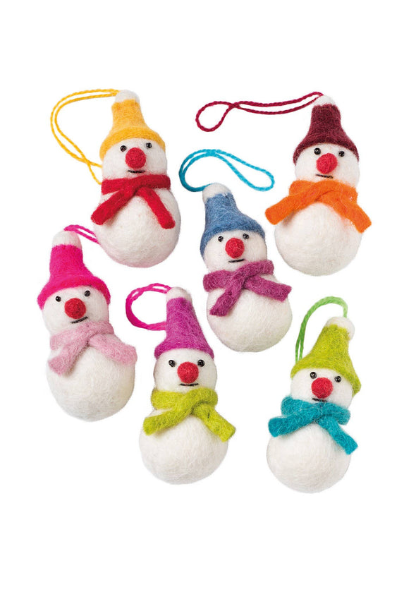 Namaste - Set of 6 Mini Hanging Felt Snowmen Decorations