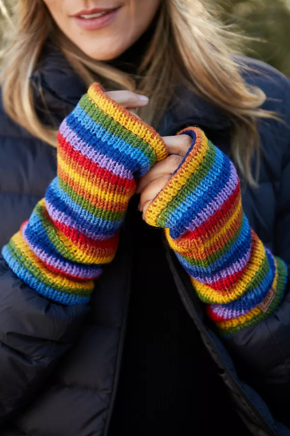 Pachamama Rainbow Fleece Lined Hand and Wrist Warmers