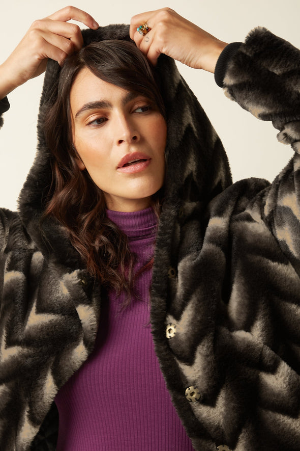 King Louie Judy Deco Faux Fur Hooded Jacket