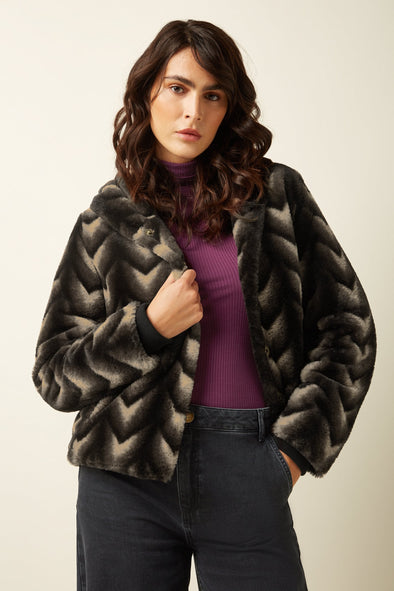 King Louie Judy Deco Faux Fur Hooded Jacket