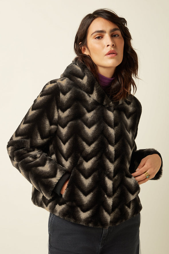 King Louie Judy Deco Faux Fur Hooded Jacket