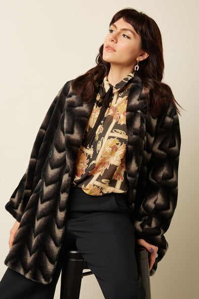 King Louie Shiya Deco Faux Fur Kimono Coat