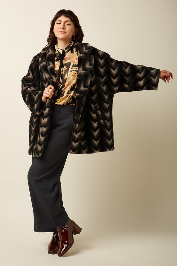 King Louie Shiya Deco Faux Fur Kimono Coat
