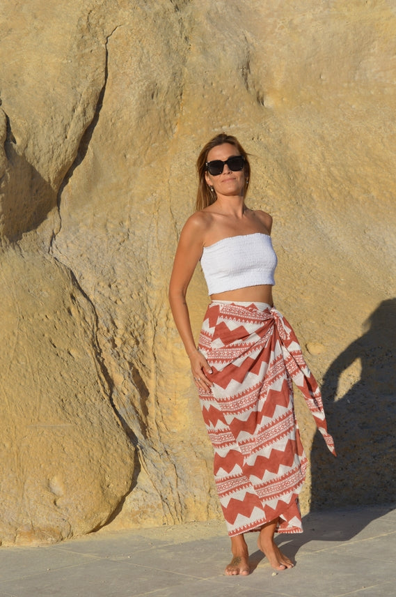 Mandala by Mallorca Sarong Terracotta and White Skirt