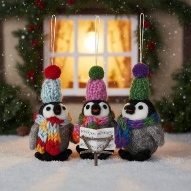 Felt So Good - Handmade Felt Frosty Penguins Hanging Christmas Decorations