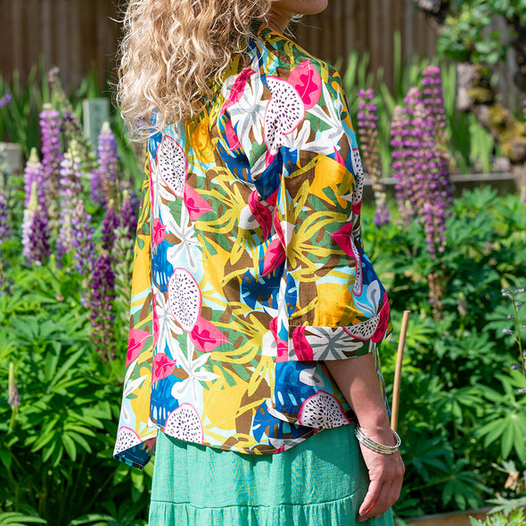 POM Short Tropical Flower and Dragonfruit Print Kimono
