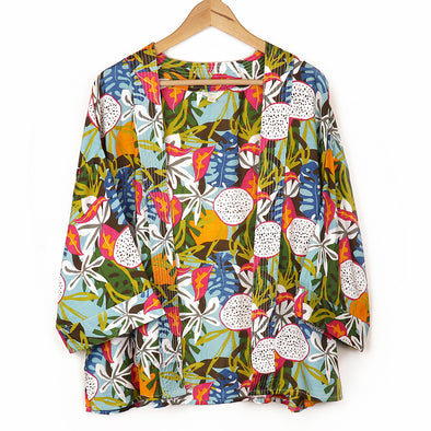 POM Short Tropical Flower and Dragonfruit Print Kimono