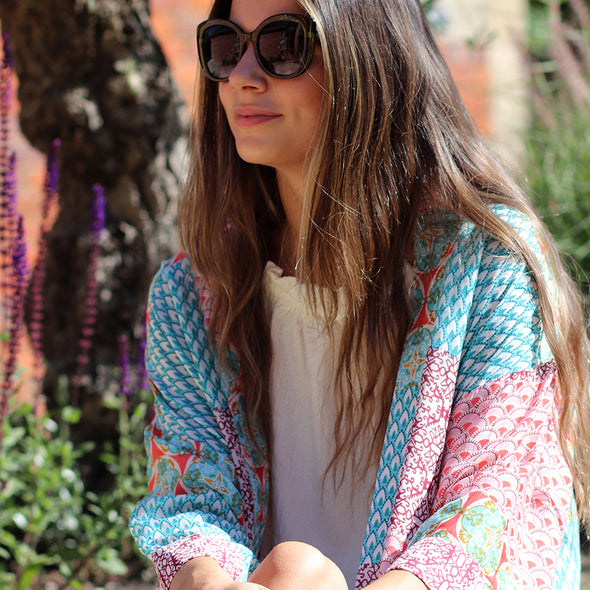 POM Long Multiprint Red and Blue  Kimono