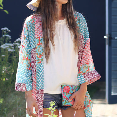 POM Long Multiprint Red and Blue  Kimono