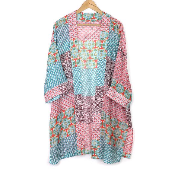 POM Long Multiprint Red and Blue  Kimono