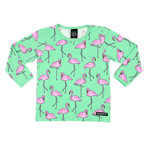 Villervalla Flamingo Print Long Sleeved Top
