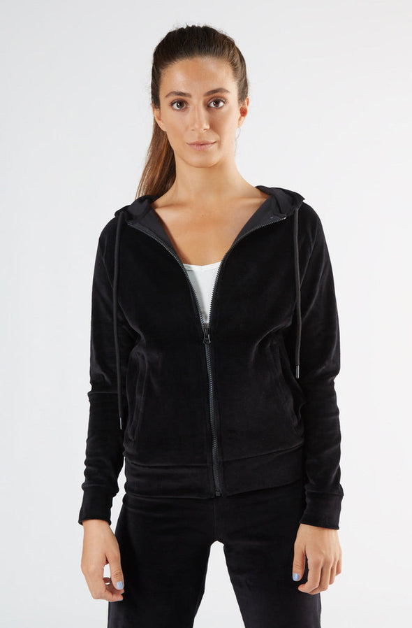 Leela Cotton Women's Black Organic Cotton Velour Hoodie