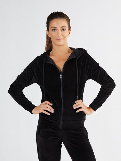 Leela Cotton Women's Black Organic Cotton Velour Hoodie