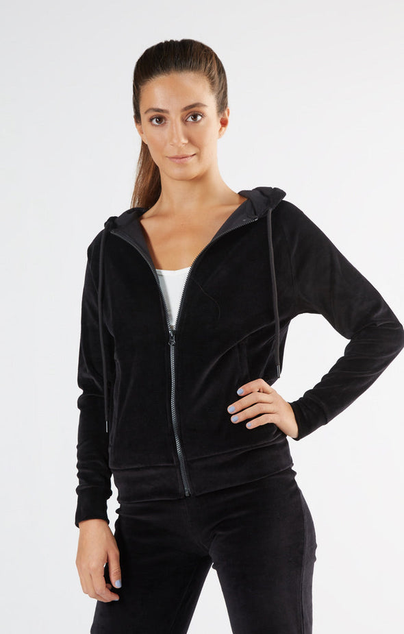 Leela Cotton Women's Black Organic Cotton Velour Hoodie