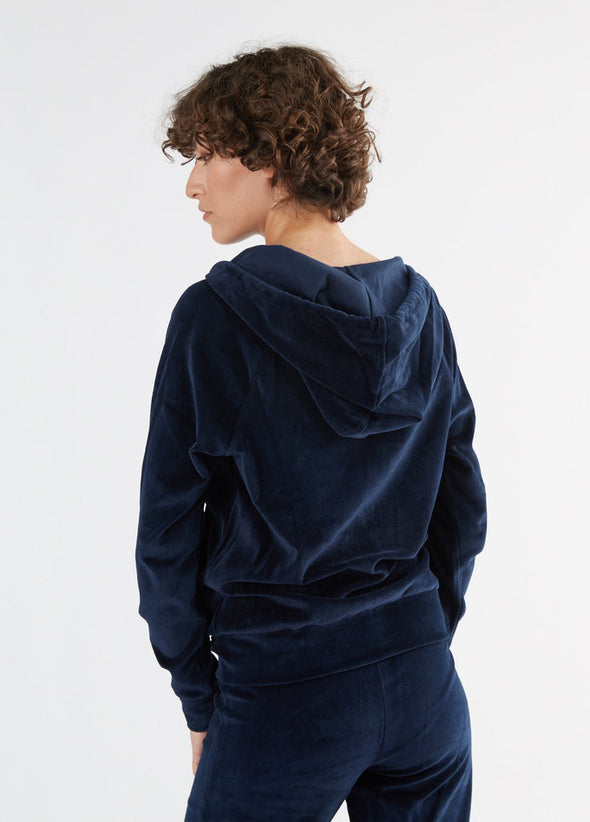 Leela Cotton Women's Navy Organic Cotton Velour Hoodie