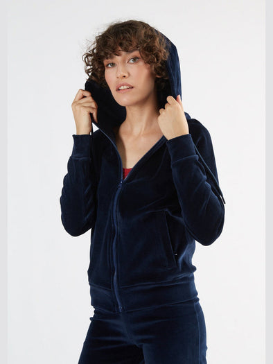 Leela Cotton Women's Navy Organic Cotton Velour Hoodie