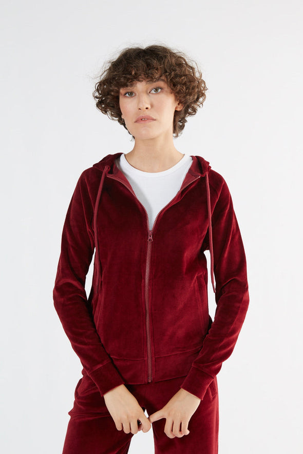 Leela Cotton Women's Bordeaux Organic Cotton Velour Hoodie