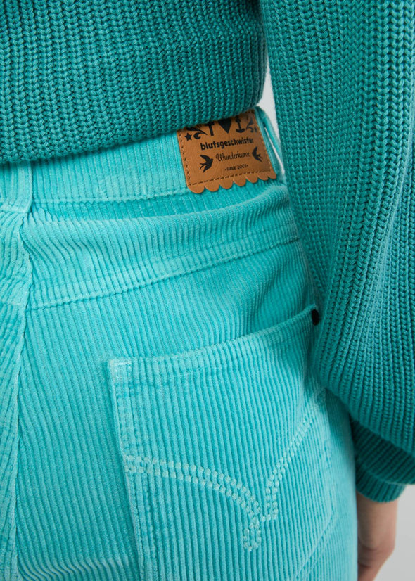 Blutsgeschwister Clever Fox Turquoise High Waist Olotte Cord Trousers