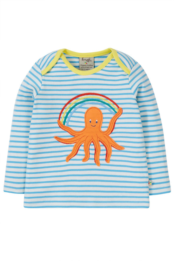 Frugi Blue Striped Octopus Bobby Appliqué Top