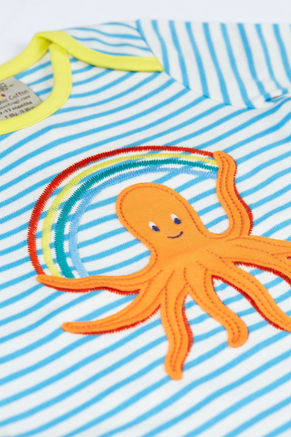 Frugi Blue Striped Octopus Bobby Appliqué Top