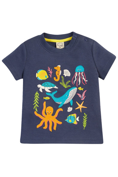 Frugi Navy Underwater Little Creature Appliqué T-Shirt