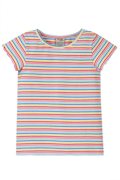 Frugi Rainbow Stripes Lettuce Rib T-Shirt