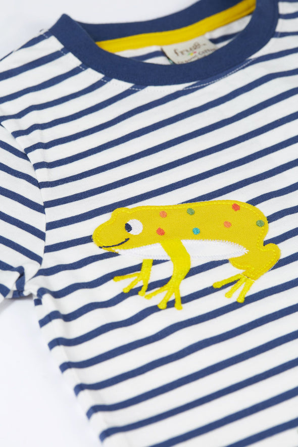 Frugi Navy Stripes Frogs Elijah Appliqué T-Shirt
