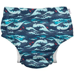 Green Sprouts Navy Tidal Waves Eco Snaps Reusable Swim Nappy