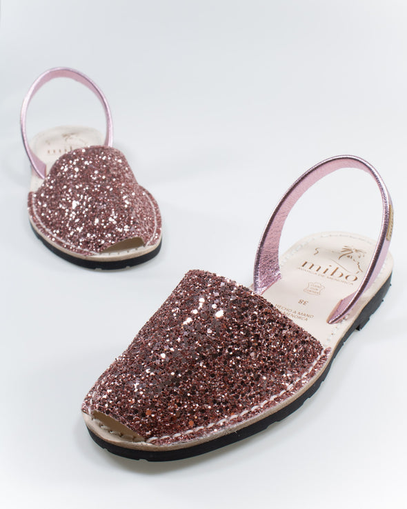 MIBO Classic Menorcan Avarca Candy Pink Glitter Leather Sandal
