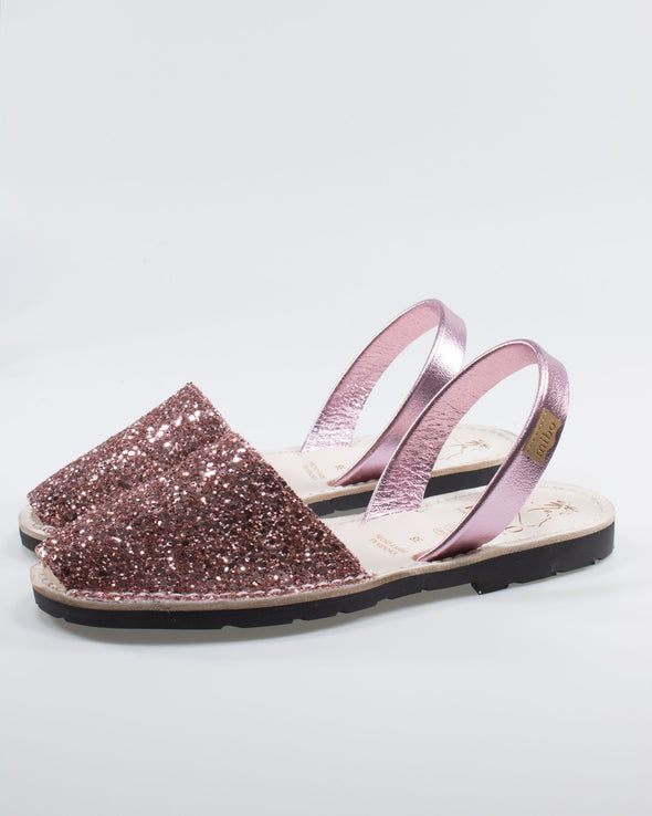 MIBO Classic Menorcan Avarca Candy Pink Glitter Leather Sandal
