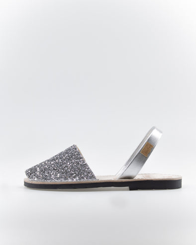 MIBO Classic Menorcan Avarca Silver Glitter Leather Sandal