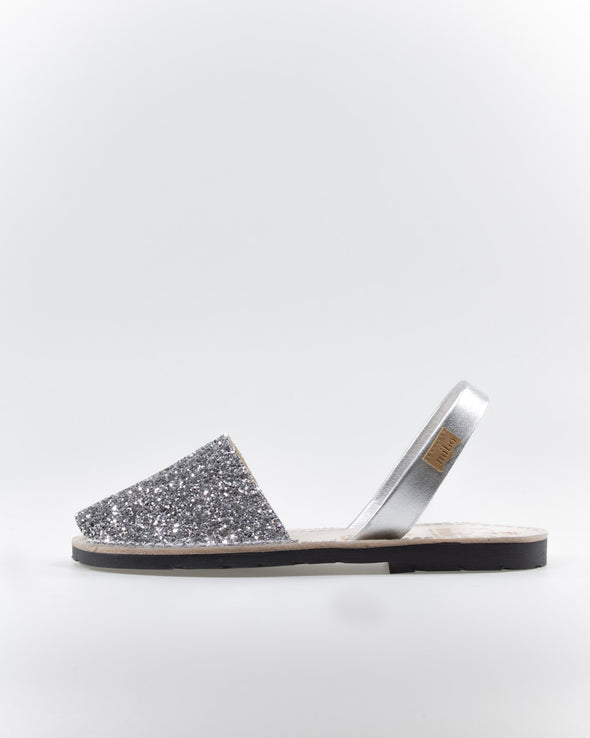 MIBO Classic Menorcan Avarca Silver Glitter Leather Sandal