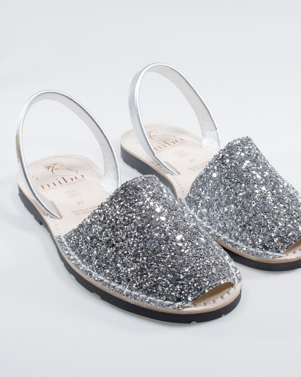 MIBO Classic Menorcan Avarca Silver Glitter Leather Sandal