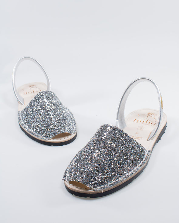 MIBO Classic Menorcan Avarca Silver Glitter Leather Sandal