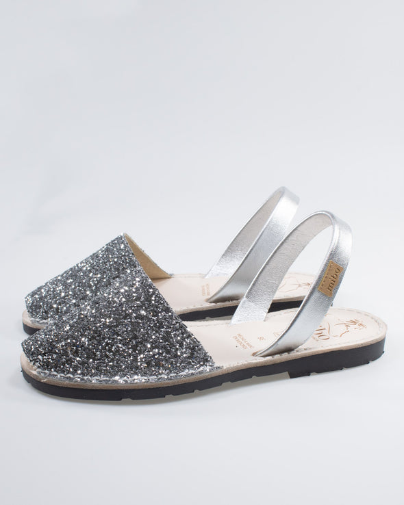 MIBO Classic Menorcan Avarca Silver Glitter Leather Sandal