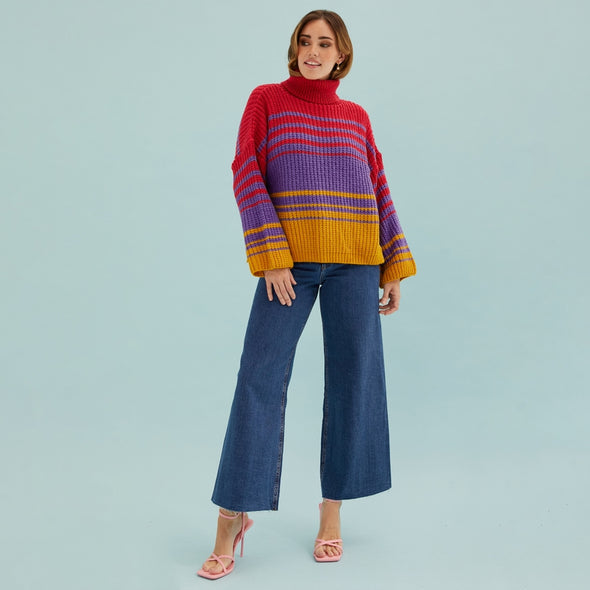 Cara & The Sky Megan Roll Neck Stripe Jumper