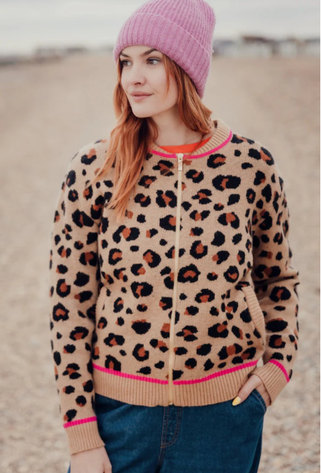Sugarhill Brighton Solana Tan/Black Leopard Bomber Jacket
