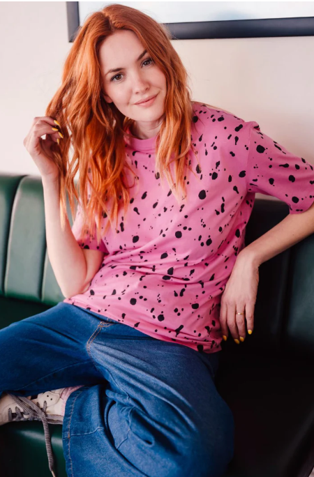 Sugarhill Brighton Kinsley Pink/Black Splatter Relaxed T-shirt