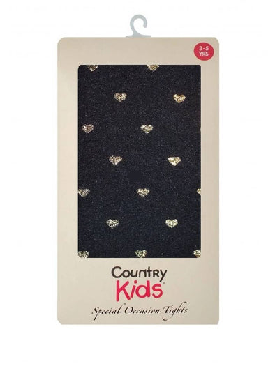 Country Kids Love Hearts Black Gold Tights
