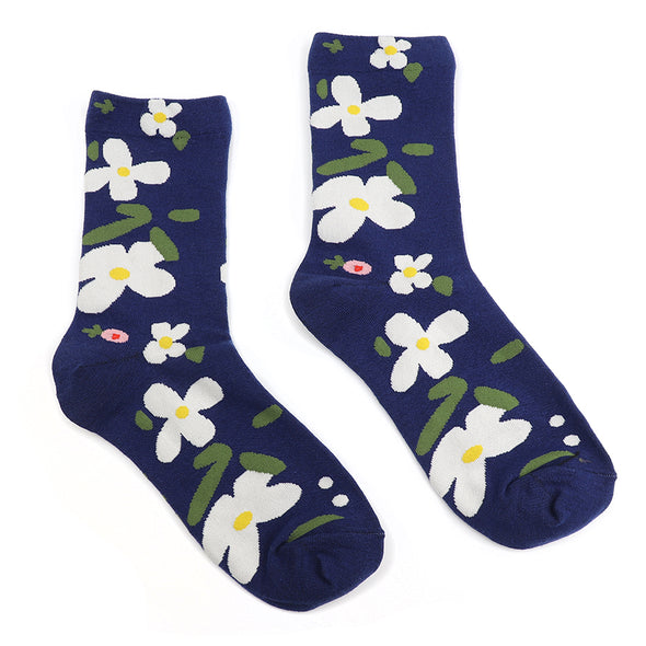 POM Women's Navy Floral Recycled and Organic Cotton Socks