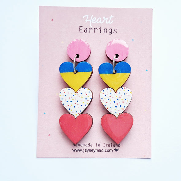 Jayney Mac Red/Pink Hearts Wooden Earrings