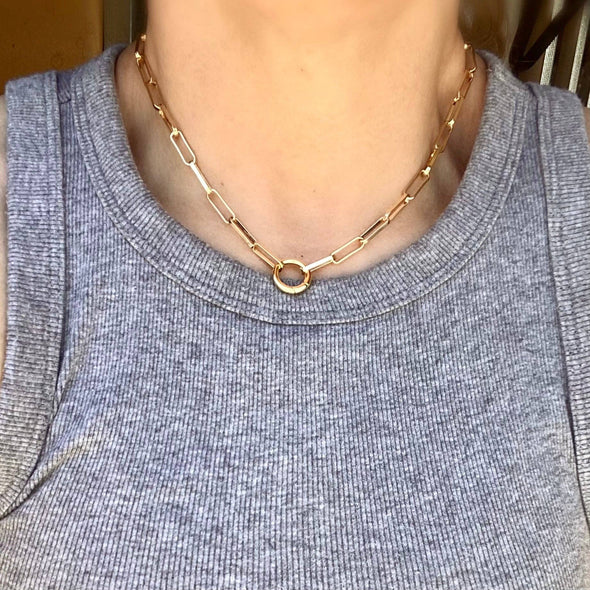 GoldFi 18k Gold Filled Paperclip Necklace with Carabine Clasp