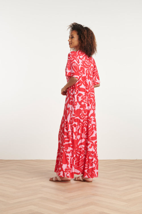 Smashed Lemon Pink and Red Floral Baroque Maxi Dress