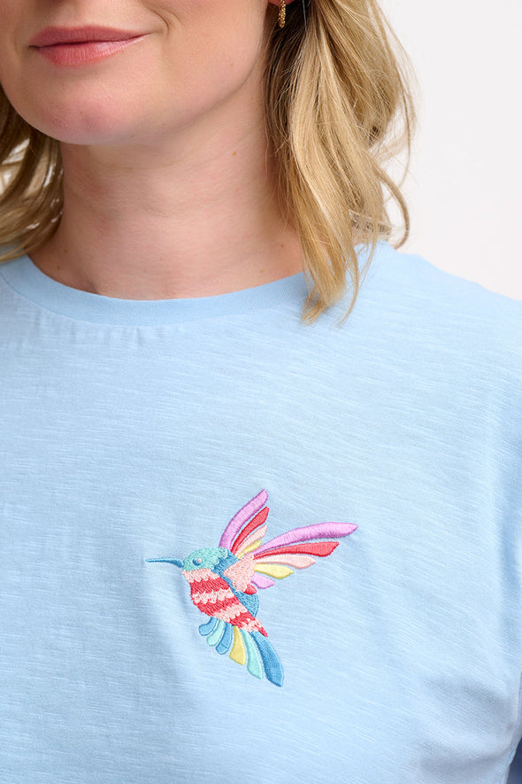 Sugarhill Brighton Chrissy Pale Blue Tropical Hummingbird T-shirt