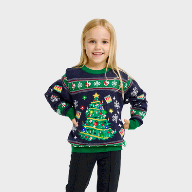 Happy Seasons - Christmas tree navy Christmas sweater - child.