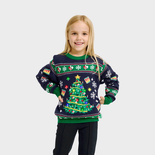 Happy Seasons - Christmas tree navy Christmas sweater - child.