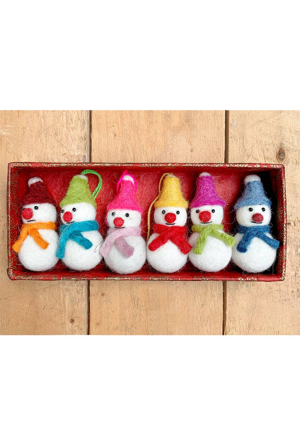 Namaste - Set of 6 Mini Hanging Felt Snowmen Decorations