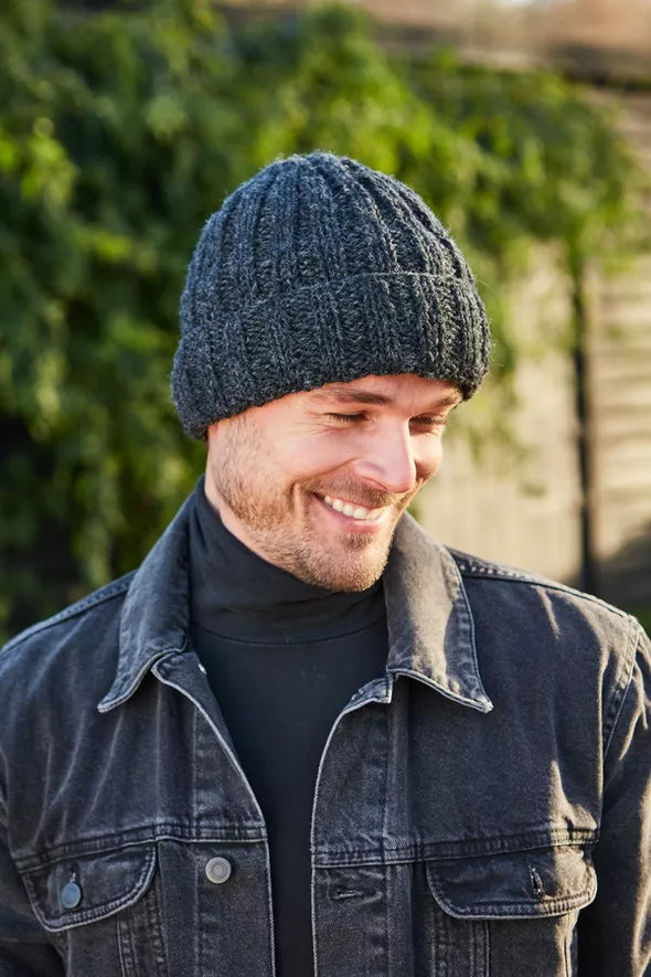 Pachamama Men's Charcoal Shetland Roll Back Beanie